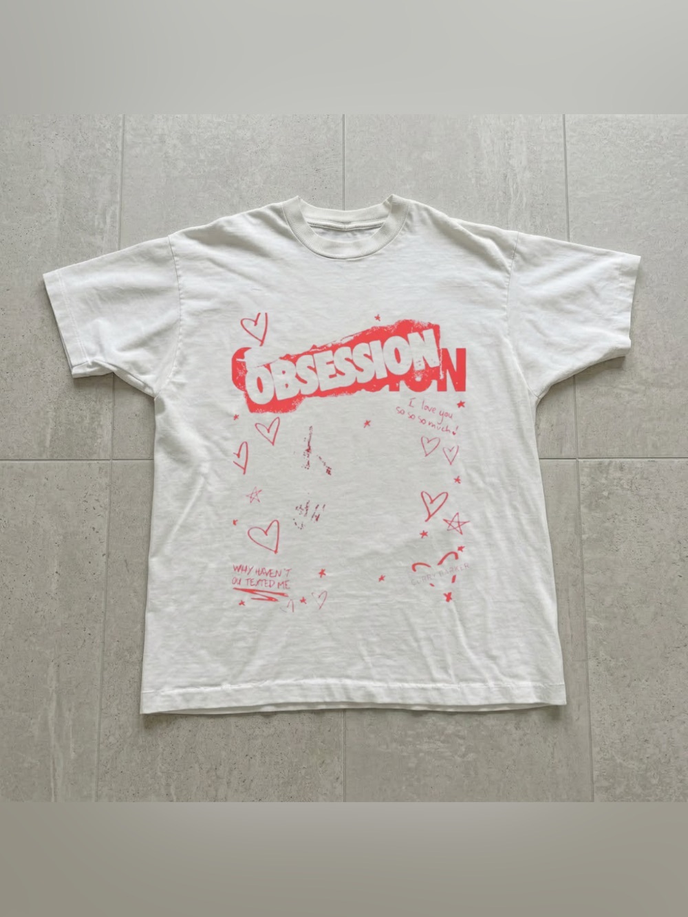 Obsession Red Hearts Doodle White Y2K Graphic T-Shirt
